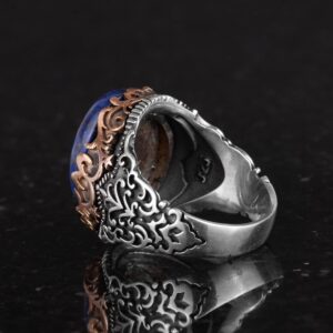 Gerçek Doğal Taş El Yapımı Yüzük - 925 Ayar Gümüş El Yapımı Yüzük - Zarif Yüzük (Lapis Lazuli) - Görsel 7