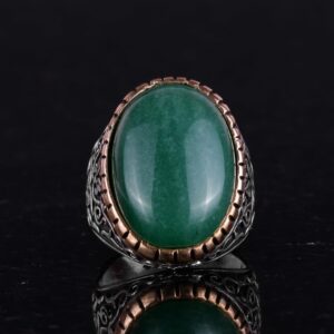 Doğal Aventurin Taşlı Yüzük, Büyük Yüzük, 925 Ayar Gümüş Yüzük, Tasarım Gümüş Erkek Yüzüğü - Görsel 3