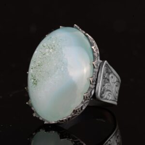 Erkekler için 925 Ayar Gümüş Yüzük, Doğal Druzy Kuvars: Aqua, Yeşil, Bej Seçenekleri (Aqua) - Görsel 5