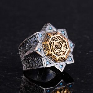 925 Ayar Gümüş Erkek Yüzük, Zirkon Taşlı - David Yıldızı ve Süleyman Mühürü Tasarımlı Yüzük (Mavi Zirkon) - Görsel 4