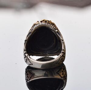 Doğal Obsidiyen Taş Yüzük, 925 Ayar Gümüş Yüzük ile Taş, Erkekler için Hediye Siyah - Görsel 5