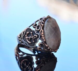 Gerçek Doğal Safir Taş Yüzük, Denizci Yüzüğü, 14.25 Karat, Çapa Yüzüğü, Gümüş Sterling - Görsel 4