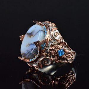 Gerçek Doğal Yemeni Akik Taşı Yüzük, Sultan Tasarımı, 925 Ayar Gümüş Erkek Yüzük Altın Kaplama - Görsel 3