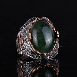 Mescidi Aksa desenli, Cabochon Zümrüt Taşlı Yüzük, 925 Ayar Saf Gümüş Erkek Yüzüğü - Görsel 3