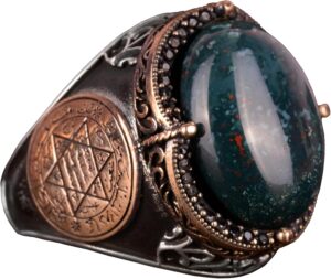 Davud Yıldızı Yüzüğü, Doğal Yeşil Kan Taşı Yüzüğü - 925 Ayar Gümüş Yüzük Erkekler İçin - Görsel 1