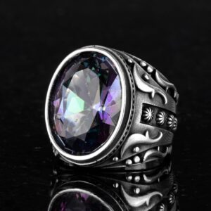 925 Ayar Gümüş Yüzük, Tasarım Gümüş Erkek Yüzüğü (Mistik Topaz Taşı) - Görsel 4