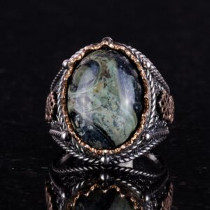 Doğal Yeşil Göz Taşı Yüzük, 925 Ayar Katı Gümüş Erkek Yüzüğü - Görsel 2