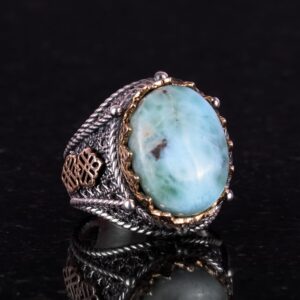 El Yapımı Doğal Larimar Taşı Yüzük, 925 Ayar Saf Gümüş Erkek Yüzüğü, Okyanus Huzuru Tasarımı - Görsel 4