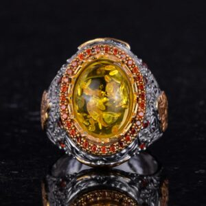 Yapay Taş Yüzük - Sultan Yüzüğü - 925 Ayar Gümüş Yüzük - El Yapımı Kral Yüzüğü (Yapay amber) - Görsel 4