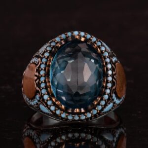 Akvamarin Cam Taşlı Yüzük - El Yapımı Erkek Yüzüğü - Şık 925 Ayar Gümüş Erkek Yüzüğü - Görsel 4