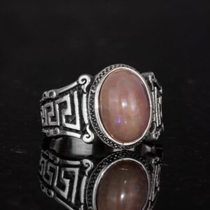 El Yapımı 925 Ayar Gümüş Erkek Yüzük ile Doğal Etiyopya Opal Taşı - Labirent Tasarımı (Stil-1) - Görsel 6