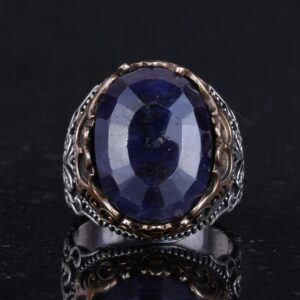 Gerçek Doğal Taş El Yapımı Yüzük - 925 Ayar Gümüş El Yapımı Yüzük - Şık Farklı Yüzük (Mavi Safir) - Görsel 4