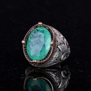 925 Ayar Gümüş Yüzükler Premium Üretilmiş Taşlarla (Açık Yeşil Paraiba Üretilmiş Taş) - Görsel 4