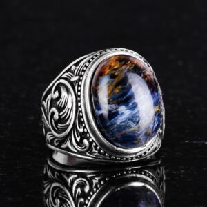 Gerçek Doğal Pietersite Taş Yüzük - 925 Ayar Sert Gümüş Yüzük Erkekler İçin - Görsel 6