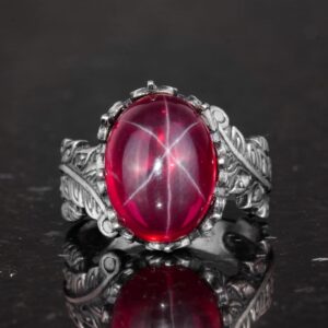 Gerçek Doğal Yıldız Yakut Taşlı Kadın Gümüş Yüzük, Vintage Bohem Tasarım - Görsel 4