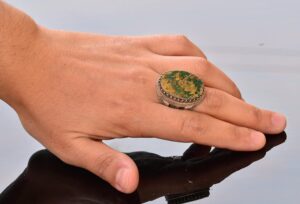 Gerçek Doğal Arizona Turkuaz Taş Yüzük, Osmanlı Mühür Yüzüğü, 925 Ayar Gümüş Yüzük (Stil-2) - Görsel 6