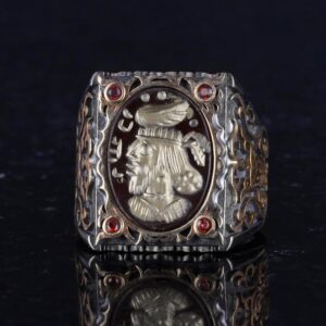 Gerçek Doğal Akik Taşı Yüzük - Kafatası Savaşçı Gümüş Yüzük - 925 Ayar Gümüş Erkek Yüzük - Görsel 4