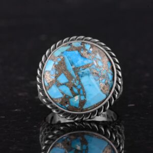 Gerçek Doğal Turkuaz Taşlı Gümüş Erkek Yüzüğü, Cesur Hamur Tasarımı - Görsel 4