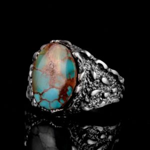 Gerçek Doğal Arizona Turkuaz Taş Yüzük, Erkekler İçin Hediye, 925 Ayar Gümüş Yüzük, Minimalist Yüzük (Stil-18) - Görsel 4