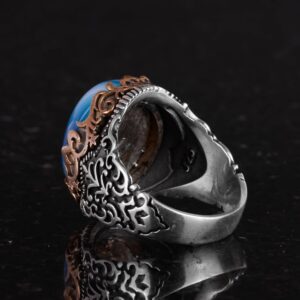 Gerçek Doğal Taş El Yapımı Yüzük - 925 Ayar Gümüş El Yapımı Yüzük - Şık Farklı Yüzük (Mavi Akik) - Görsel 7