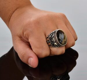 925 Ayar Gümüş Erkek Yüzük, Doğal Siyah Oniks Taşı, Karmaşık Etnik Tasarım, El Yapımı Gümüş Yüzük - Görsel 7
