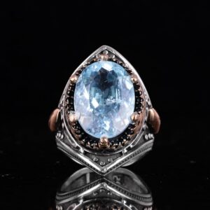 Gerçek Doğal Mavi Londra Topaz Taşlı Yüzük, Gümüş Erkek Kral Yüzüğü - Görsel 4