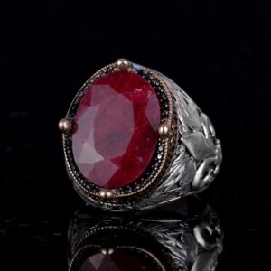 925 Ayar Gümüş El Yapımı Erkek Yüzük - Çeşitli Doğal Yakut Taşlı - Görsel 5