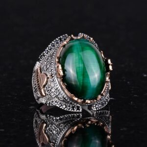 Koyu Yeşil Göztaşı Oluşturulmuş Taş Yüzük, 925 Ayar Gümüş Oluşturulmuş Taş Yüzükler - Çeşitli Koleksiyon - Görsel 4