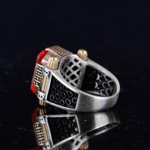 Turuncu Paraiba Yapay Taşı Yüzük - 925 Ayar Gümüş El Yapımı Yüzük - Görsel 7