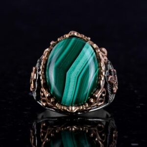 Doğal Malakit Taşlı Yüzük, Denizci Halat Yüzüğü - Canlı 925 Ayar Katı Gümüş Erkek Yüzüğü - Görsel 5