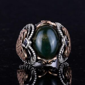 Doğal Yosun Akik Taşı, 925 Ayar Katı Gümüş Erkek Yüzük, El Yapımı Zarafet - Görsel 3