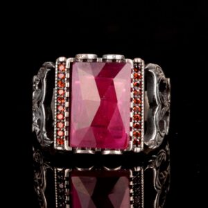 925 Ayar Gümüş Erkek Yüzük - Doğal Yakut Taşlı - Lüks ve Şık Kırmızı Değerli Taş Yüzük - Görsel 3