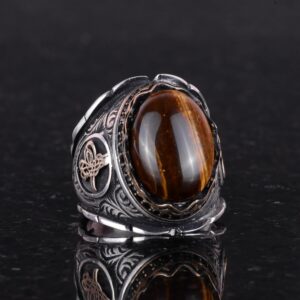 El Yapımı Cabochon Kaplan Gözlü Taş Yüzük, 925K Katı Gümüş Erkek Yüzüğü, Cesur Tasarım, Osmanlı Tuğra Yüzüğü - Görsel 5