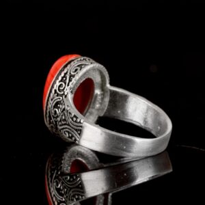 925 Ayar Gümüş Erkek Yüzük, Doğal Taş Yüzük, Kırmızı Mercan Taşı, Gümüş Takı, Mercan Taşı Yüzük - Görsel 7