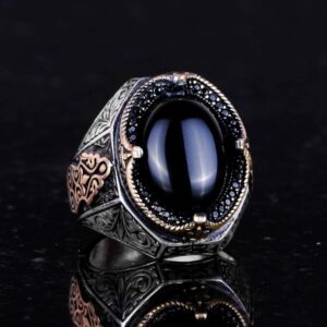 Gerçek Doğal Oniks Taş Yüzük - 925 Ayar Sert Gümüş Erkek Yüzüğü - Görsel 6