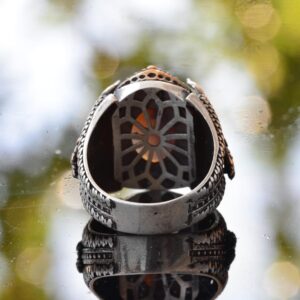 925 Ayar Gümüş Erkek Yüzük, Doğal Akik Taşı ile El Yapımı Vintage Tarzı Gümüş Yüzük - Görsel 8