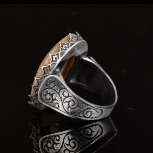 Doğal Görkem Koleksiyonu: 925 Ayar Gümüş Erkek Yüzükler, Gerçek Taşlarla - Zamansız Zarafet (Sarı Safir Taşı) - Görsel 7