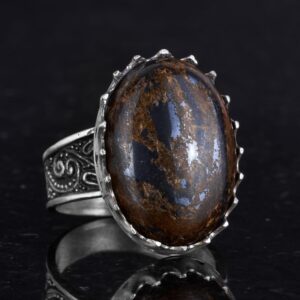 Gerçek Doğal Taş Yüzük - 925 Ayar Gümüş Büyük Yüzük - El Yapımı Yüzük (Bronzit) - Görsel 5