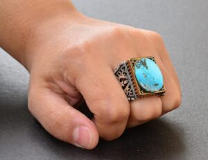 Doğal Arizona Turkuaz Taşlı Erkek Yüzük - Gümüş - Görsel 7