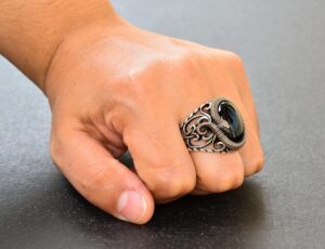 Doğal Obsidyen Taşı, El Yapımı Yüzük, 925 Ayar Gümüş Erkek Yüzüğü, Gümüş Aksesuar, siyah - Görsel 7