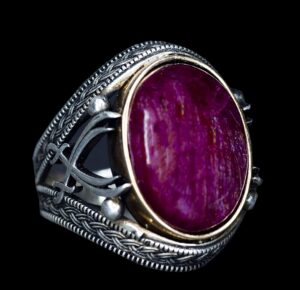 Gerçek Doğal Taş Yüzük - Gümüş Erkek El Yapımı Kılıç Yüzük (Cabochon Kırmızı Yakut) - Görsel 4