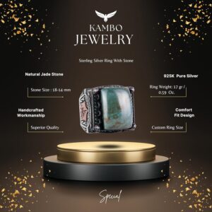 Sterling Gümüş Erkek Yüzük - Doğal Jade Taşlı - İslami Tasarım - El Yapımı Vintage Yüzük - Görsel 2