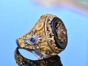 El Yapımı Onyx Yüzük - 925 Ayar Sterlin Gümüş Erkek Altın Kaplama Yüzük (Aslan) - Görsel 4