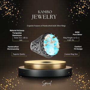 Doğal Arizona Turkuaz Taşı, Sterlin Gümüş Erkek Yüzük - Görsel 2