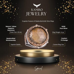 Gerçek Doğal Taş El Yapımı Yüzük - 925 Ayar Gümüş Yüzük (Sarı Safir) - Görsel 2