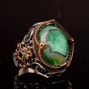 925 Ayar Gümüş Yüzük, Gerçek Doğal Drusy Kristal Kuvars Taşı Yüzük - Görsel 6