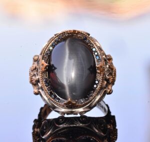 El Yapımı Sentetik Taş Yüzük - 925 Ayar Gümüş Erkek Takısı (Siyah Kedi Gözü) - Görsel 7