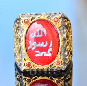 Erkekler için Gümüş Sultan Yüzük - İslami Tasarım (Kırmızı) - Görsel 5