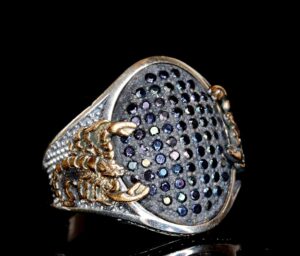 925 Ayar Gümüş Erkek Yüzük, Obsidan Taş, Akrep Yüzük - Görsel 3