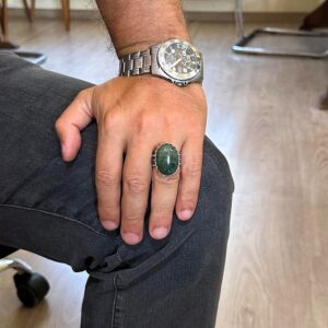 Gerçek Doğal Taş Yüzük - 925 Ayar Gümüş Büyük Yüzük - El Yapımı Yüzük (Zümrüt) - Görsel 3